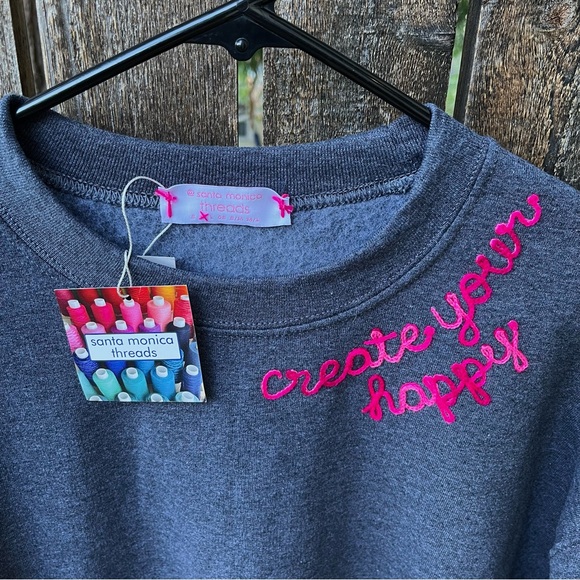 Santa Monica Threads Create Your Happy Chainstitch Embroidery Sweatshirt Sz M - Picture 4 of 13